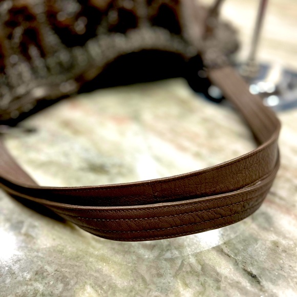 Salvatore Ferragamo Authentic Brown Mink. Grey Knit. Leather Trim Bag - Picture 10 of 14